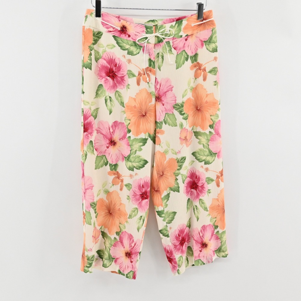 Tommy Bahama Silk Floral Crop Pantsā Womens Size 8 Pink Orange Tropical Hibiscus